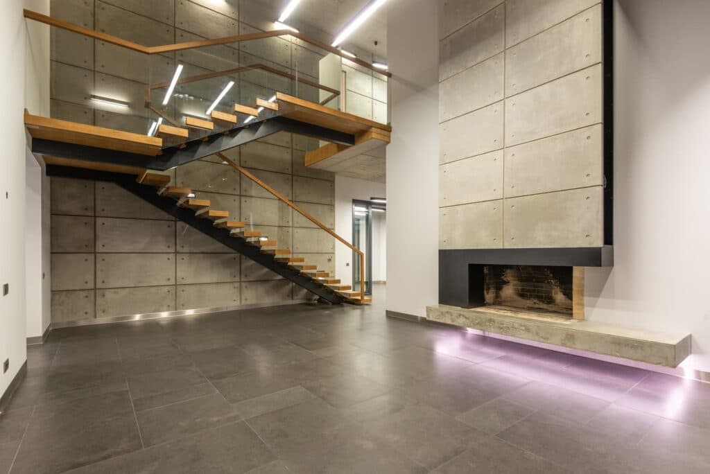residential staircase with wooden frame and stair
