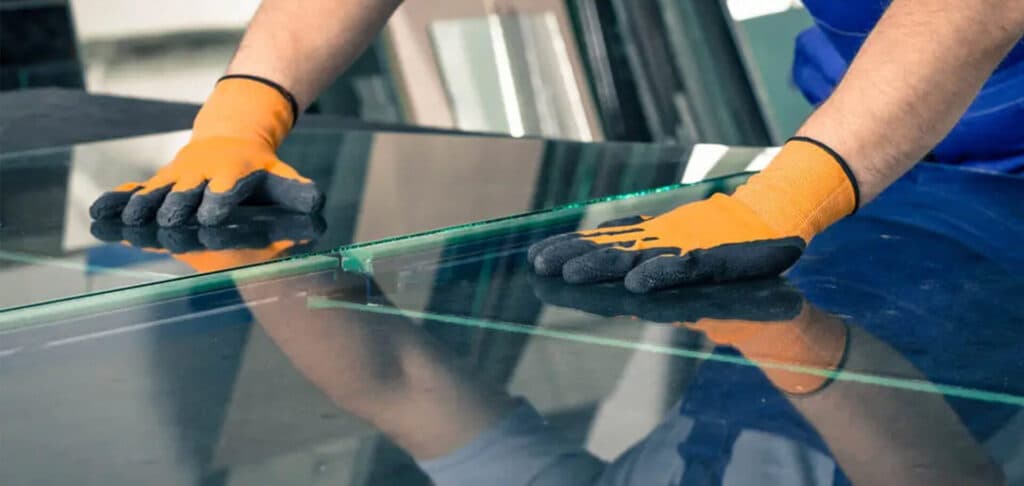 installer arranging glass sheets