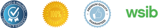 Licensed and insured, satisfaction, premium quality, and WSIB badges