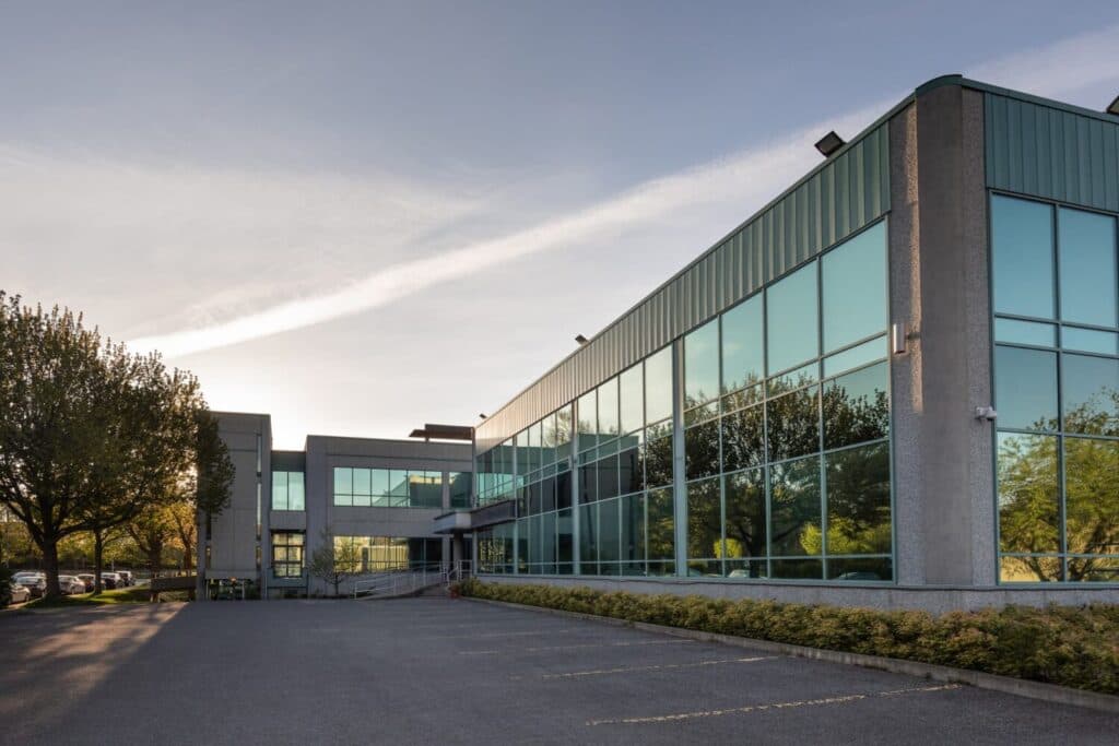 Office building with a glass curtain wall