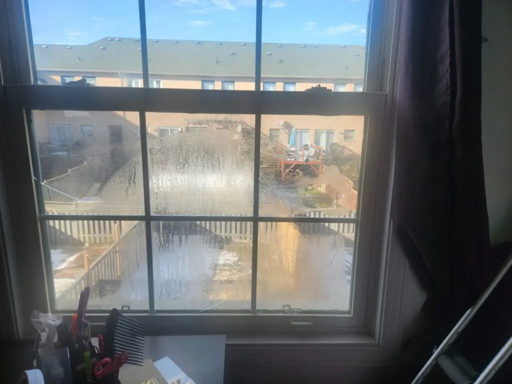 Foggy insulated glass unit with moisture trapped between panes