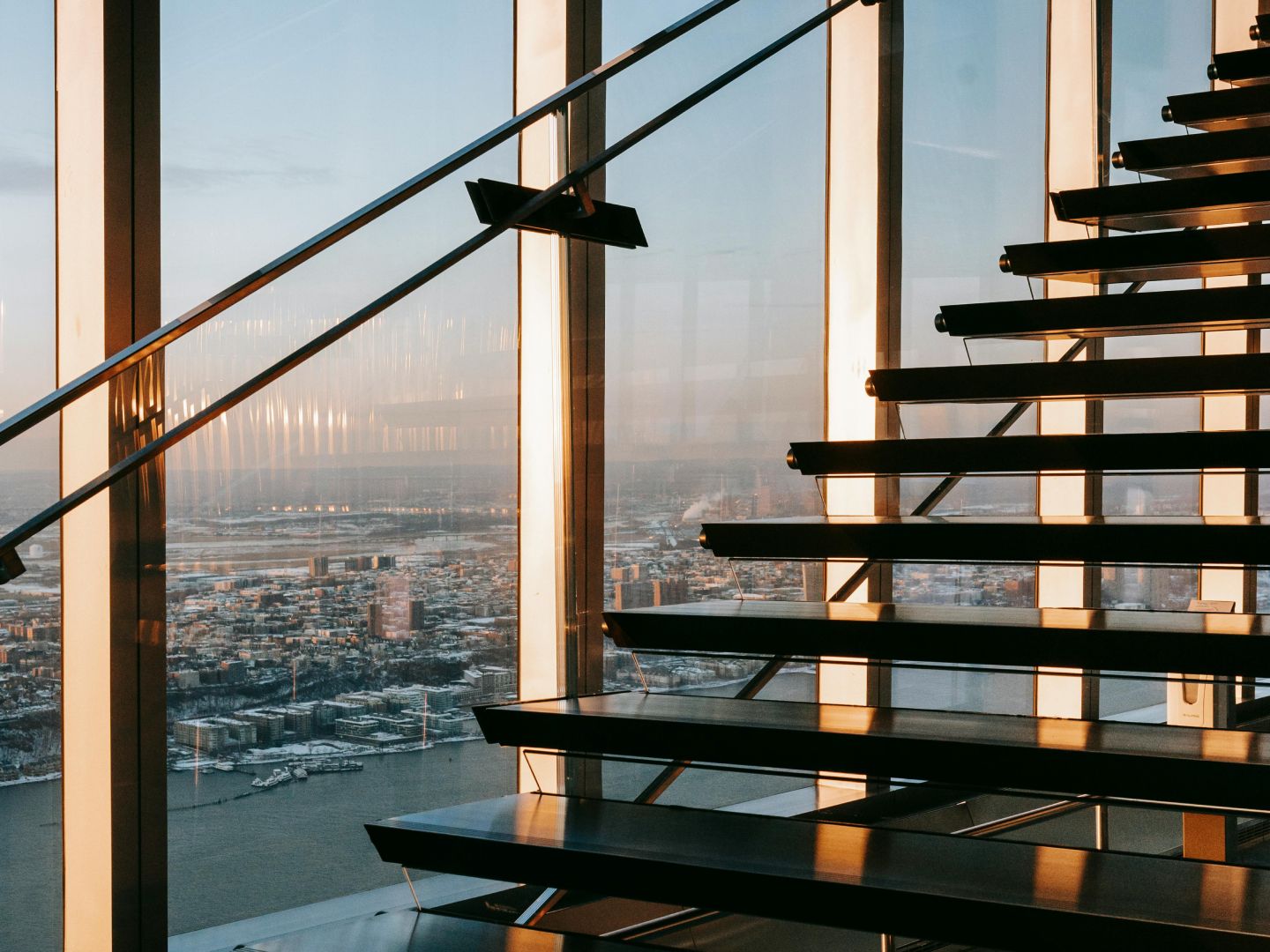 Glass stair landing and treads