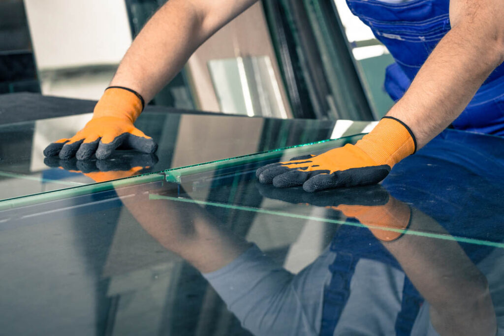 installers cutting glass