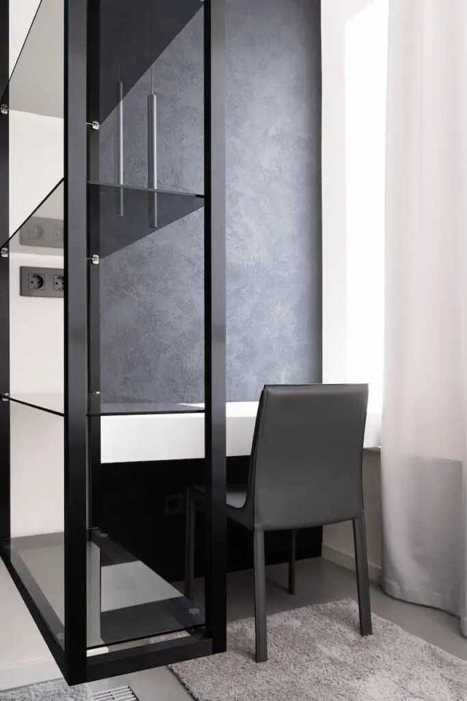 Custom glass shelves in an office bookcase