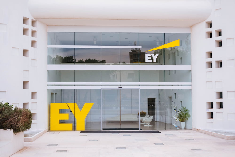 EY front glass window wall and entrance